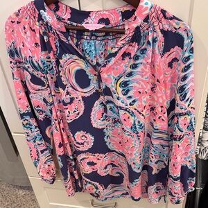 Lilly Pulitzer Pink and Blue Paisley Blouse